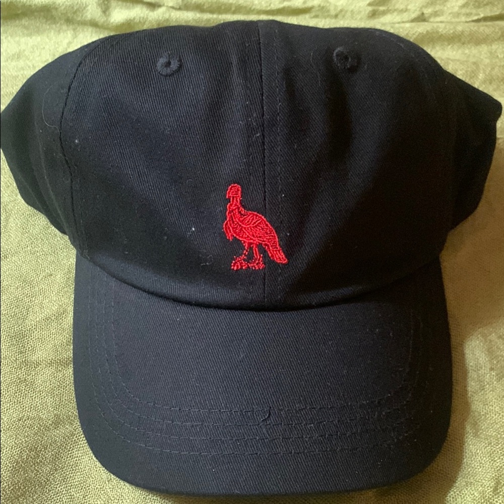Black Cap with Red Embroidered Bird